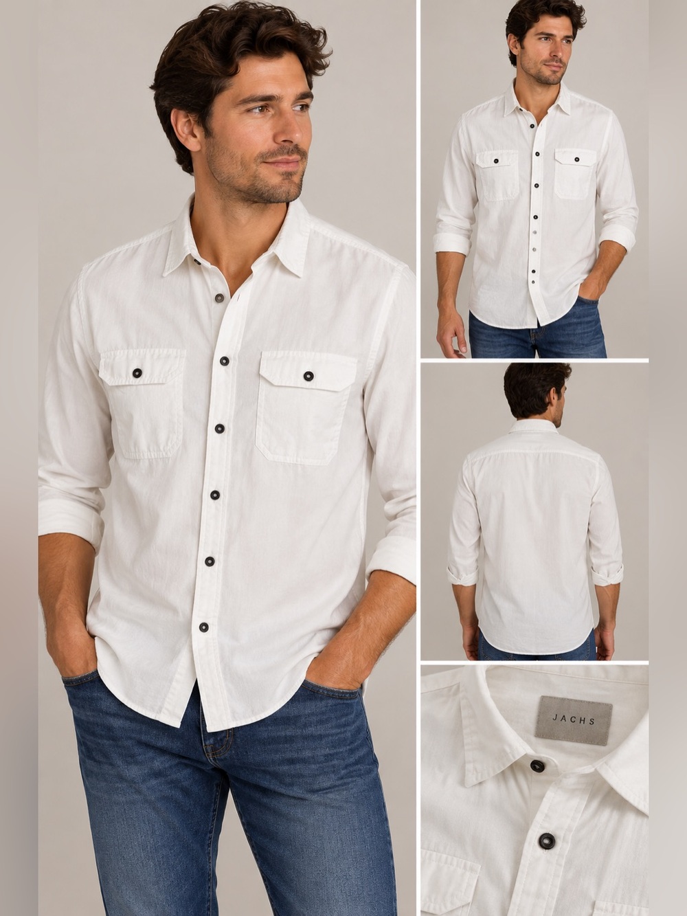 JACHS Men’s White 100% Cotton Button Down Shirt Medium Fitted